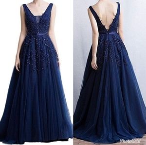 Cocktail Gown in Navy and White
